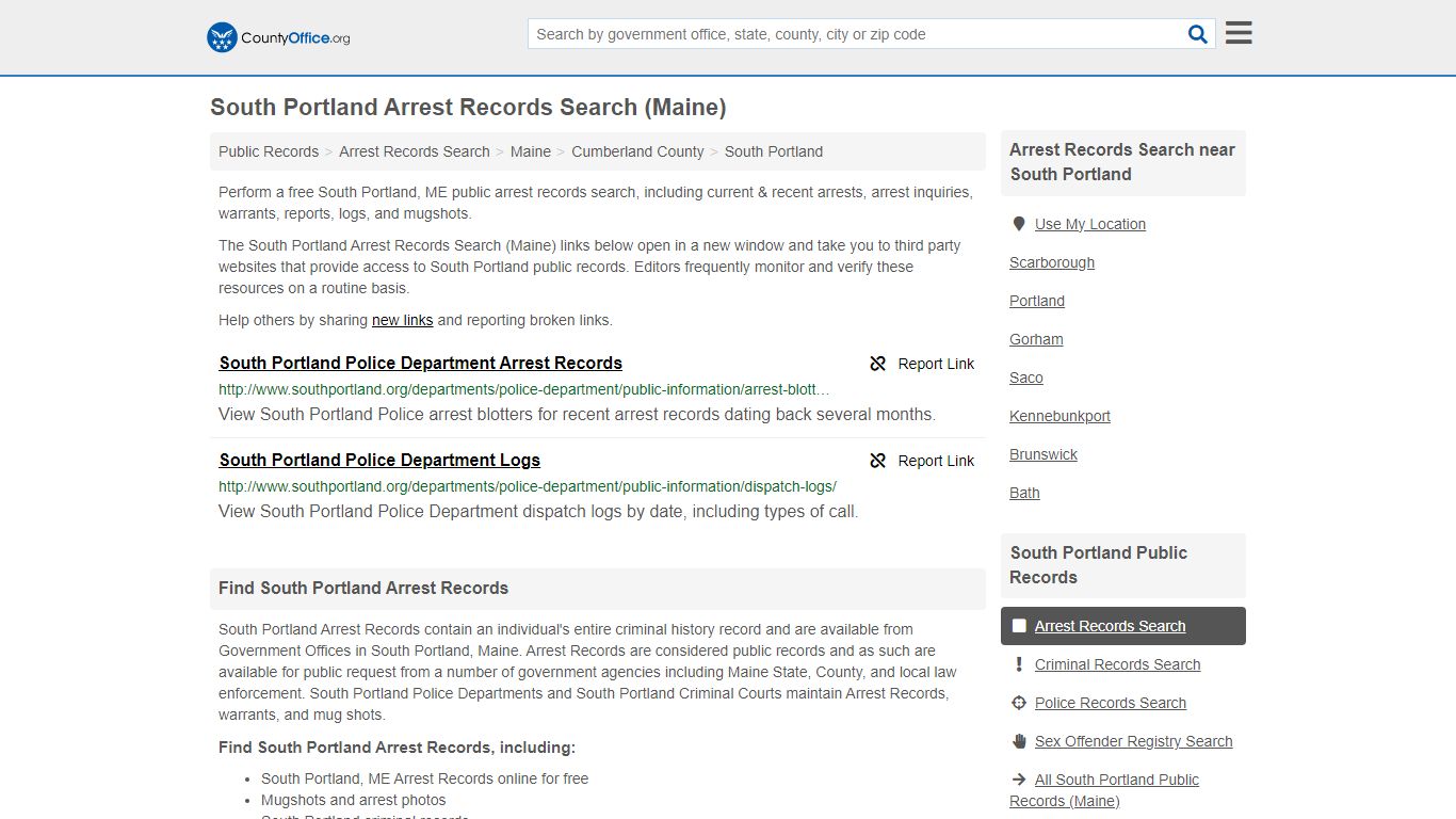 South Portland Arrest Records Search (Maine) - County Office